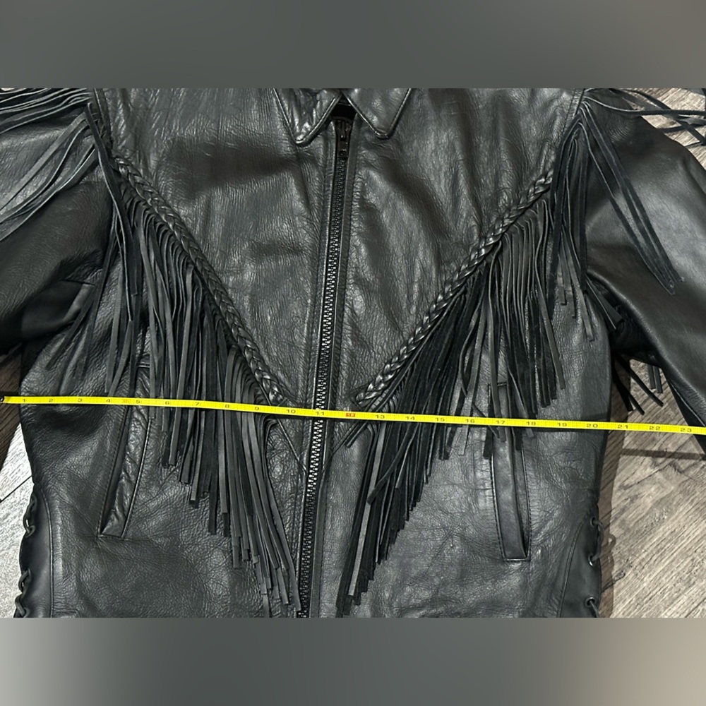 Unik Vtg Black Leather Fringe Jacket - Picture 13 of 16